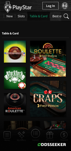 A screenshot of the mobile casino games library page for PlayStar